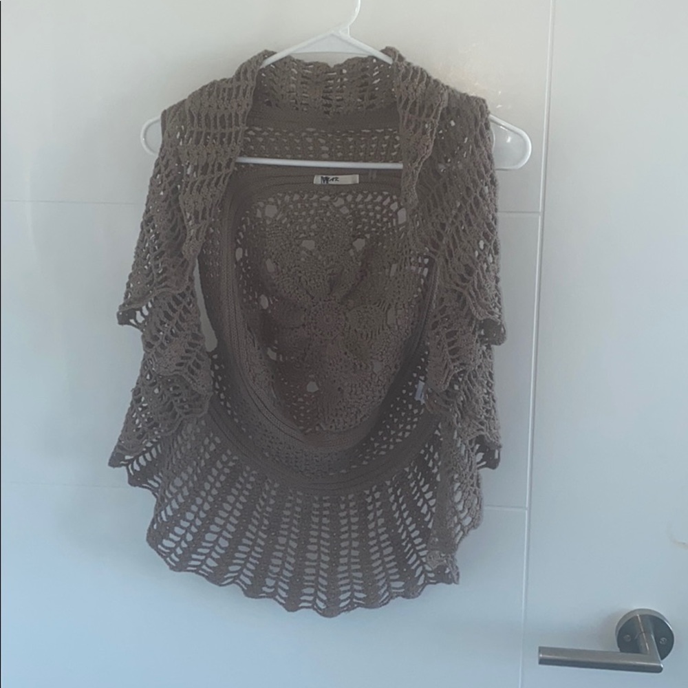Tan crochet shrug
